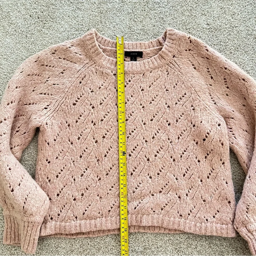 J. Crew Pointelle Crewneck Open Knit Pink Wool Sweater - Picture 6 of 8